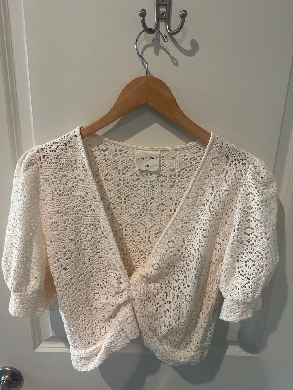 Cream Crochet Tie-Front Knit Top